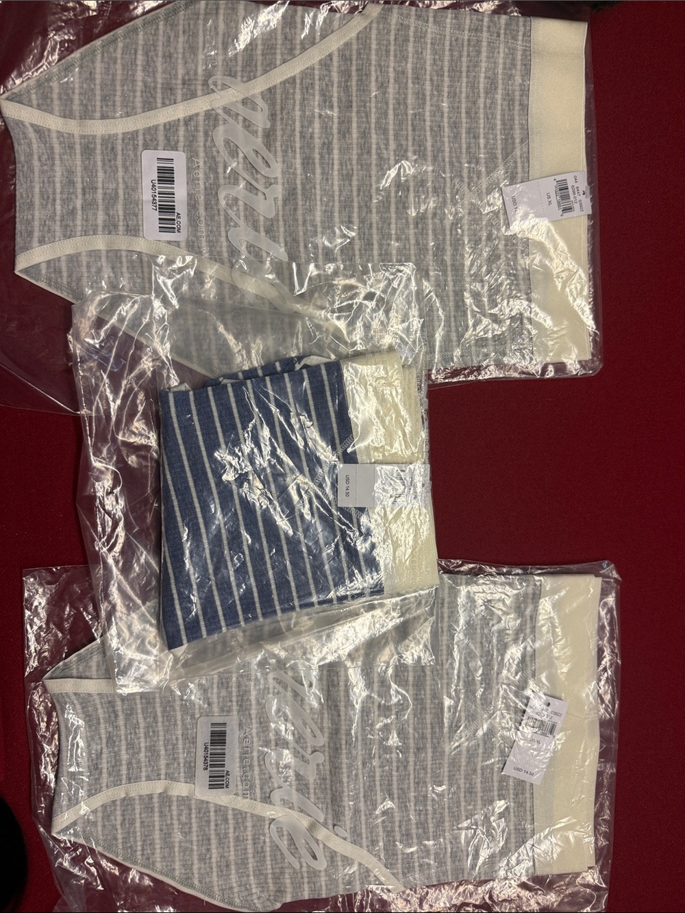 aerie Gray and Navy Striped Cotton Brief Panties Pack